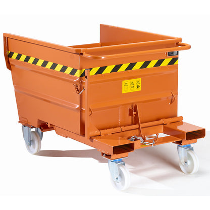 Mobile tilting skip with tilting mechanism, with wheel set, capacity 0.49 m³.