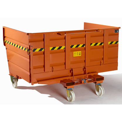 Mobile tilting skip with tilting mechanism, with wheel set, capacity 2.04 m³.
