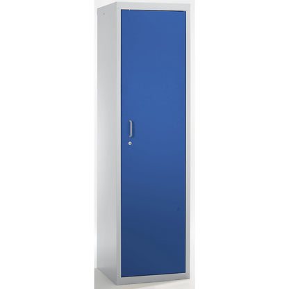 Environmental cupboard without door perforations, HxWxD 1800 x 500 x 500 mm, 4 tray shelves, light grey / gentian blue.