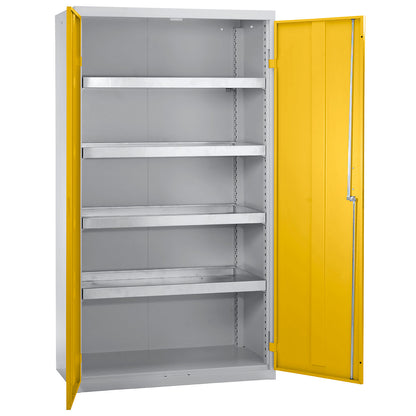Environmental cupboard without door perforations, HxWxD 1800 x 1000 x 500 mm, 4 tray shelves, light grey / signal yellow.