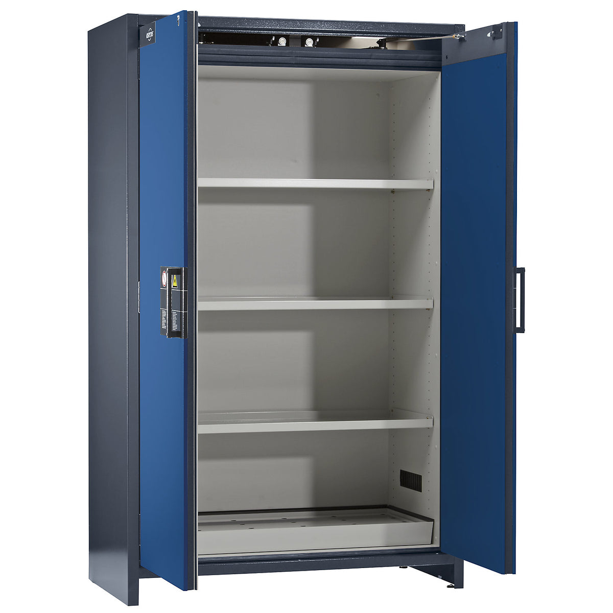 Fire resistant industrial hazardous goods cupboard, type 90, HxWxD 1955 x 1200 x 615 mm, 2 door, gentian blue.