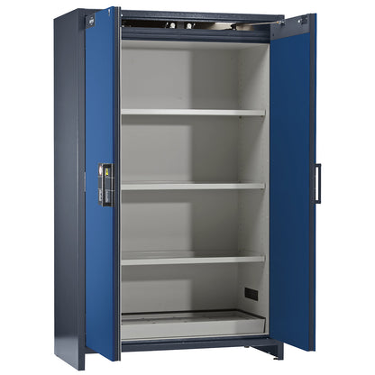 Fire resistant industrial hazardous goods cupboard, type 90, HxWxD 1955 x 1200 x 615 mm, 2 door, gentian blue.