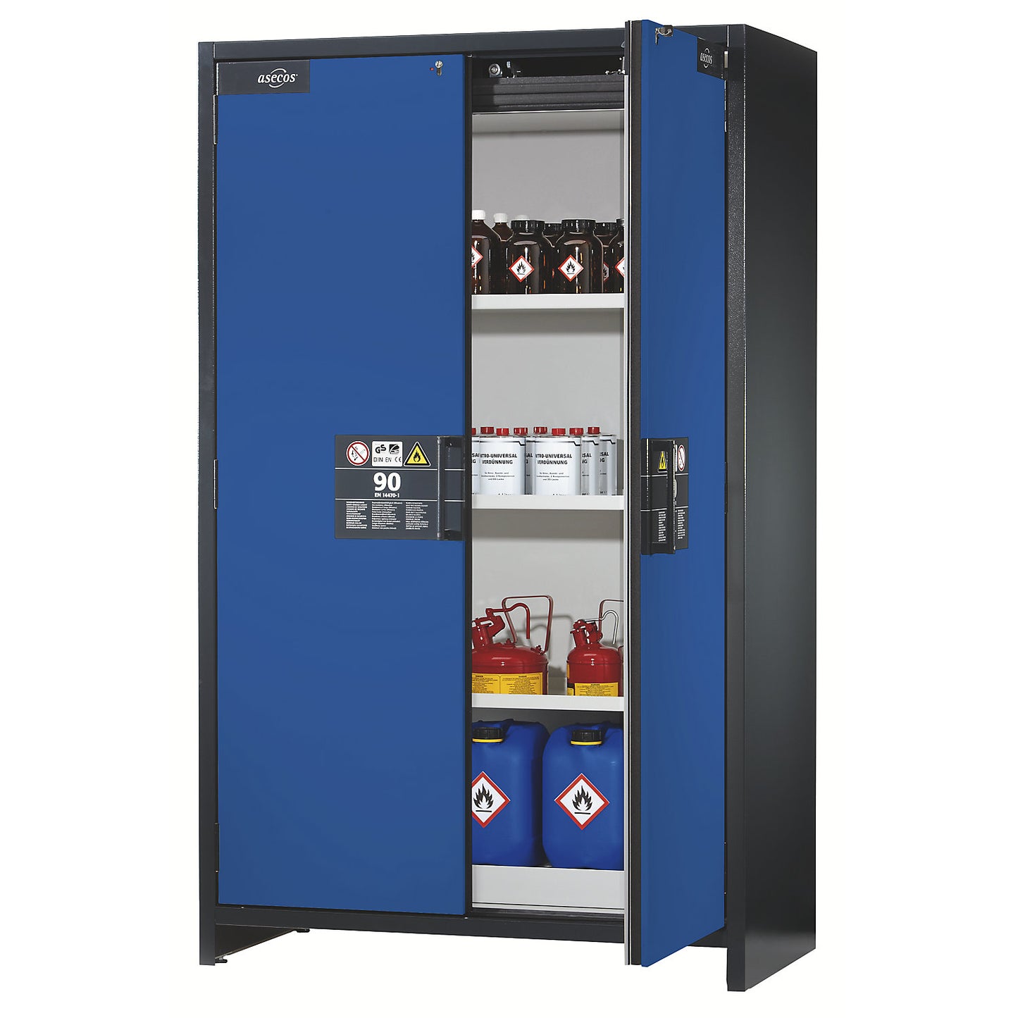 Fire resistant industrial hazardous goods cupboard, type 90, HxWxD 1955 x 1200 x 615 mm, 2 door, pure white.