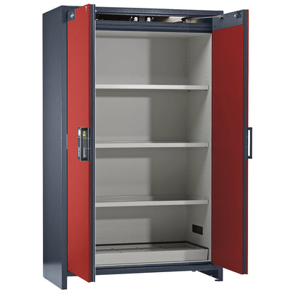 Fire resistant industrial hazardous goods cupboard, type 90, HxWxD 1955 x 1200 x 615 mm, 2 door, traffic red.