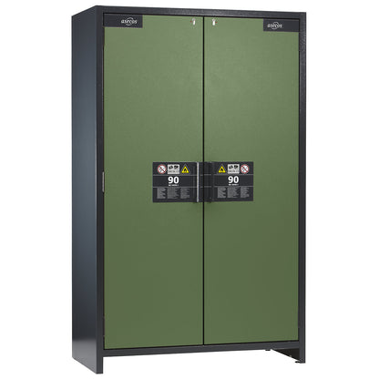 Fire resistant industrial hazardous goods cupboard, type 90, HxWxD 1955 x 1200 x 615 mm, 2 door, reseda green.