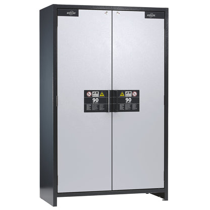 Fire resistant industrial hazardous goods cupboard, type 90, HxWxD 1955 x 1200 x 615 mm, 2 door, white aluminium.