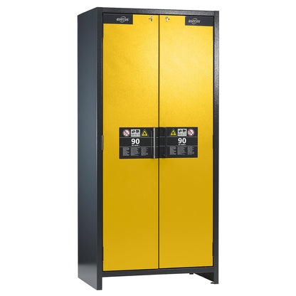Fire resistant industrial hazardous goods cupboard, type 90, HxWxD 1955 x 900 x 615 mm, 2 door, golden yellow.