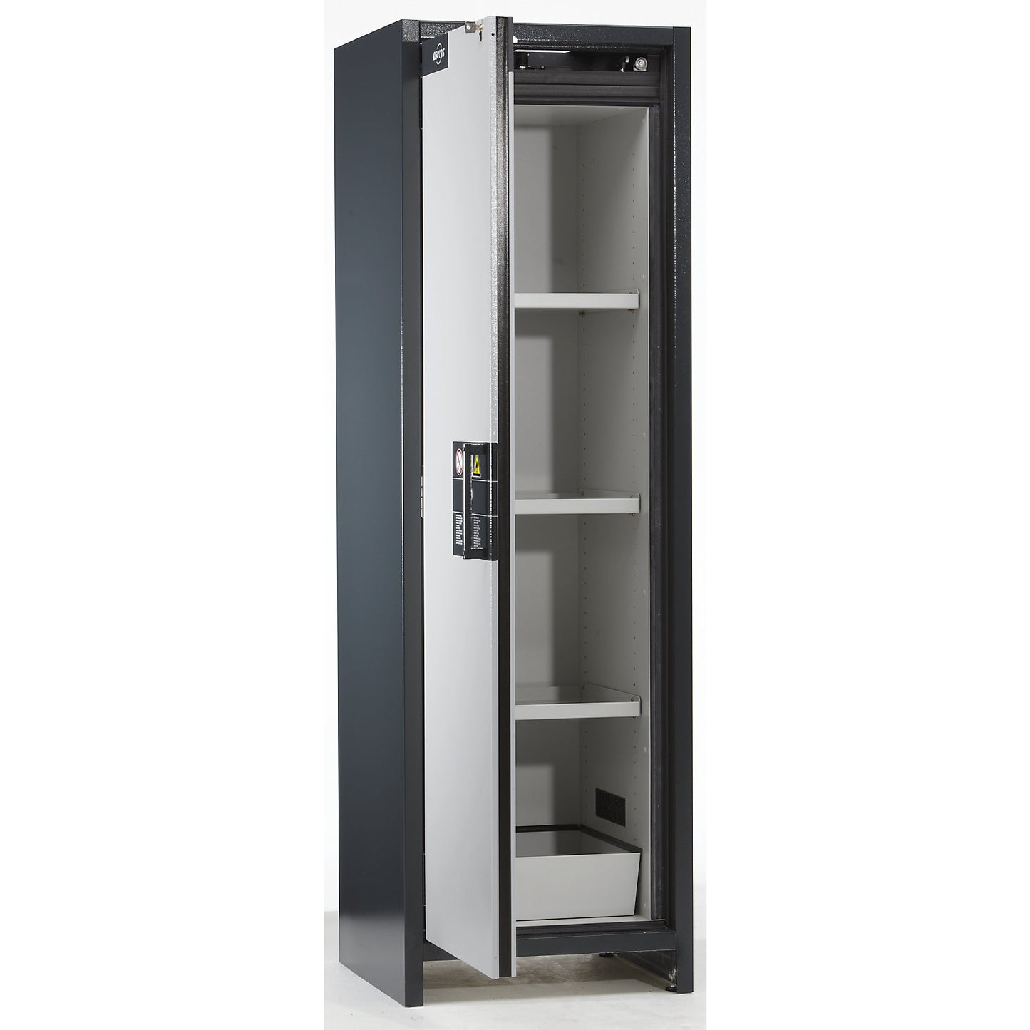 Fire resistant industrial hazardous goods cupboard, type 90, HxWxD 1955 x 600 x 615 mm, 1 door, light grey.