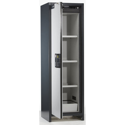 Fire resistant industrial hazardous goods cupboard, type 90, HxWxD 1955 x 600 x 615 mm, 1 door, light grey.