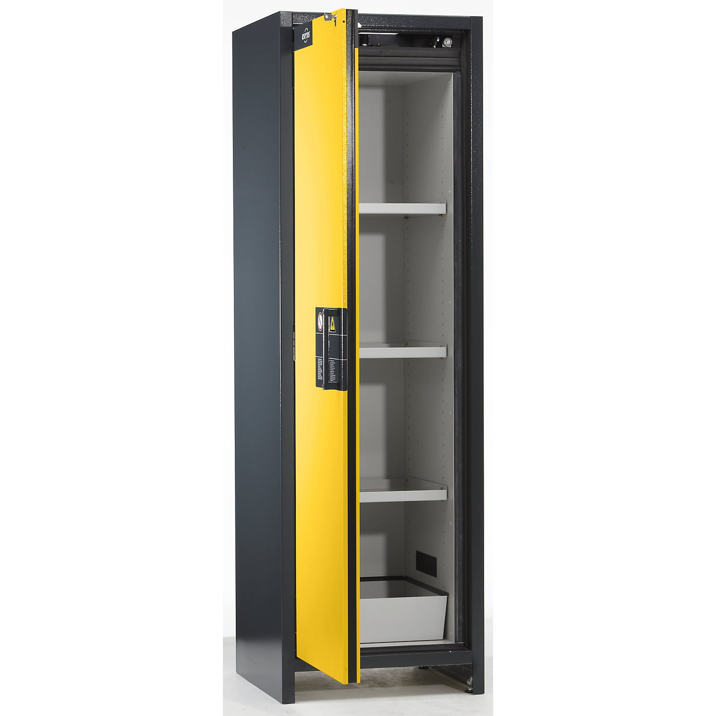 Fire resistant industrial hazardous goods cupboard, type 90, HxWxD 1955 x 600 x 615 mm, 1 door, golden yellow.