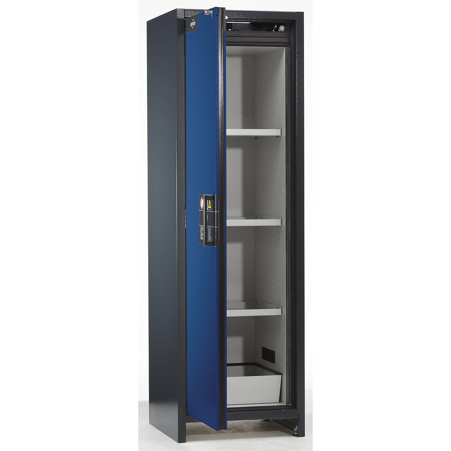 Fire resistant industrial hazardous goods cupboard, type 90, HxWxD 1955 x 600 x 615 mm, 1 door, gentian blue.