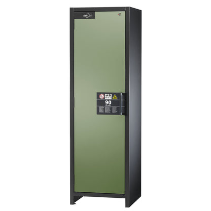 Fire resistant industrial hazardous goods cupboard, type 90, HxWxD 1955 x 600 x 615 mm, 1 door, reseda green.
