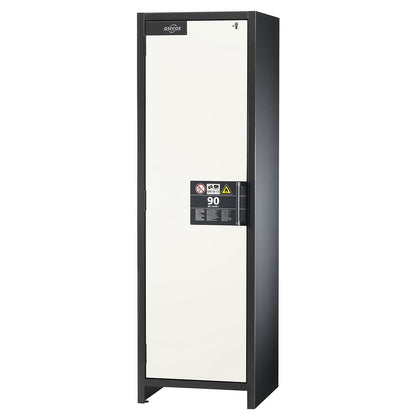 Fire resistant industrial hazardous goods cupboard, type 90, HxWxD 1955 x 600 x 615 mm, 1 door, pure white.