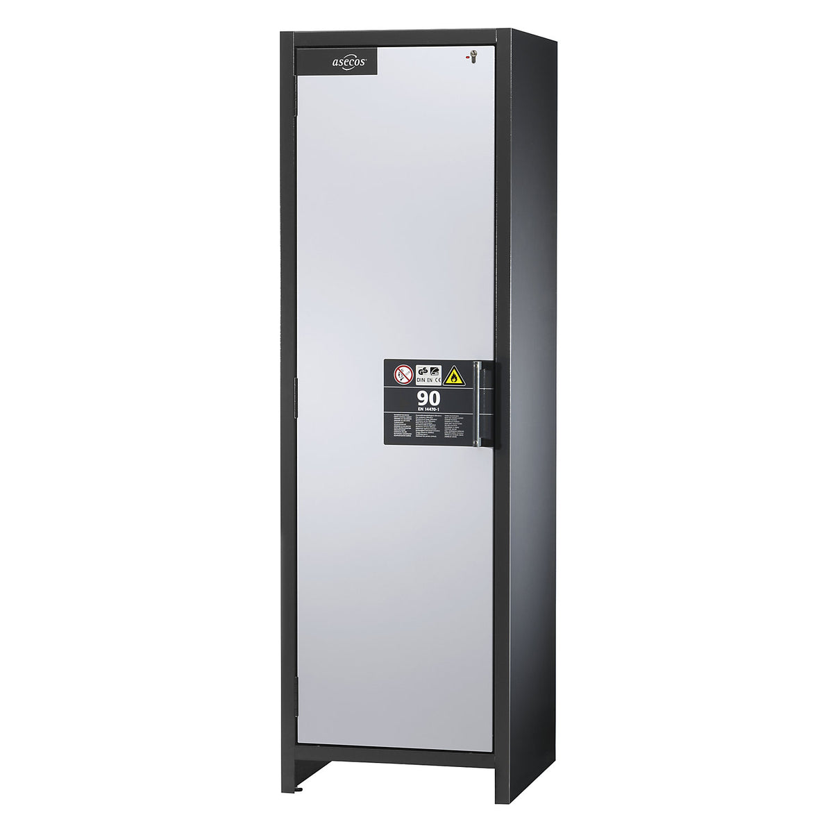 Fire resistant industrial hazardous goods cupboard, type 90, HxWxD 1955 x 600 x 615 mm, 1 door, white aluminium.
