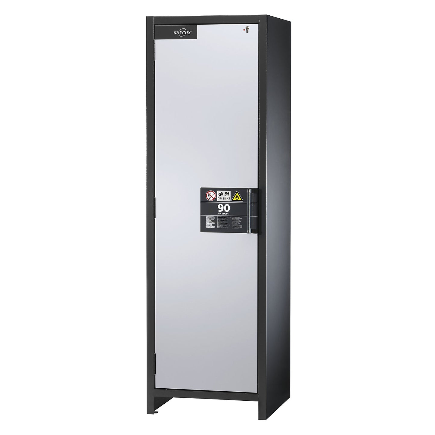 Fire resistant industrial hazardous goods cupboard, type 90, HxWxD 1955 x 600 x 615 mm, 1 door, white aluminium.