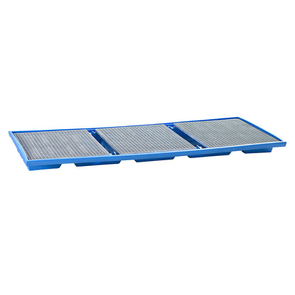 Hook-in sump tray, made of polyethylene, LxH 2680 x 180 mm, steel grate.