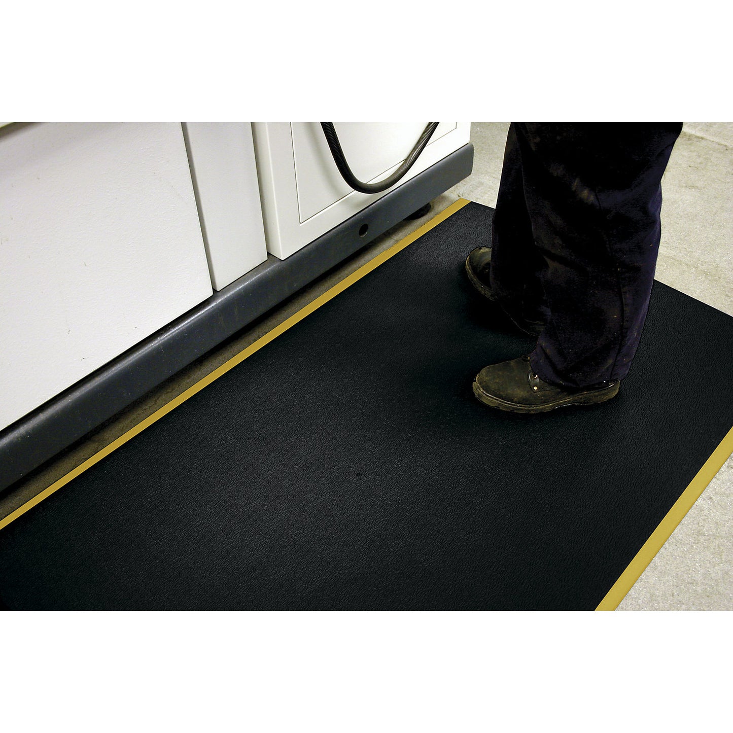 Orthomat® anti-fatigue matting, PVC with hammer tone effect, 900 mm x per m, black/yellow.