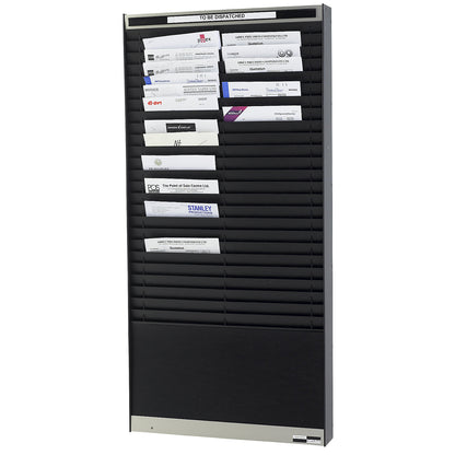 Document sorting board, 2 x 25 compartments for A4, vertical document orientation, black, matt.