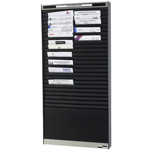Document sorting board, 2 x 25 compartments for A4, vertical document orientation, black, matt.