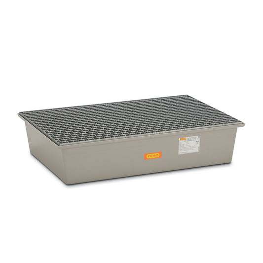 GRP base sump tray, 2 x 200 litre drums, with certification, with steel grate.