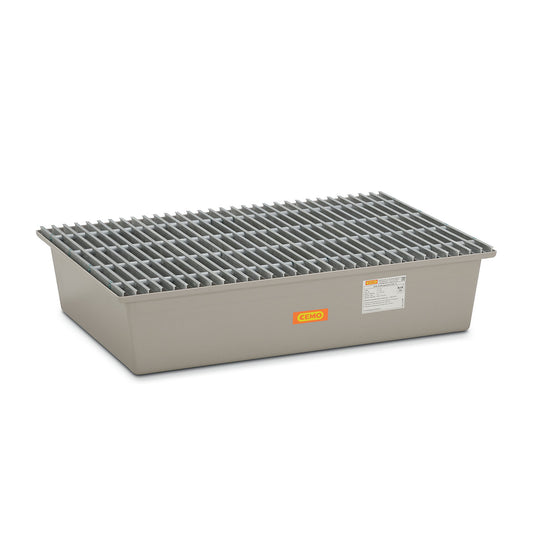 GRP base sump tray, 2 x 200 litre drums, with certification, with GRP grate.