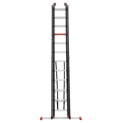 Multi-purpose ladder, aluminium coated, 3-part, black, 3 x 14 rungs.