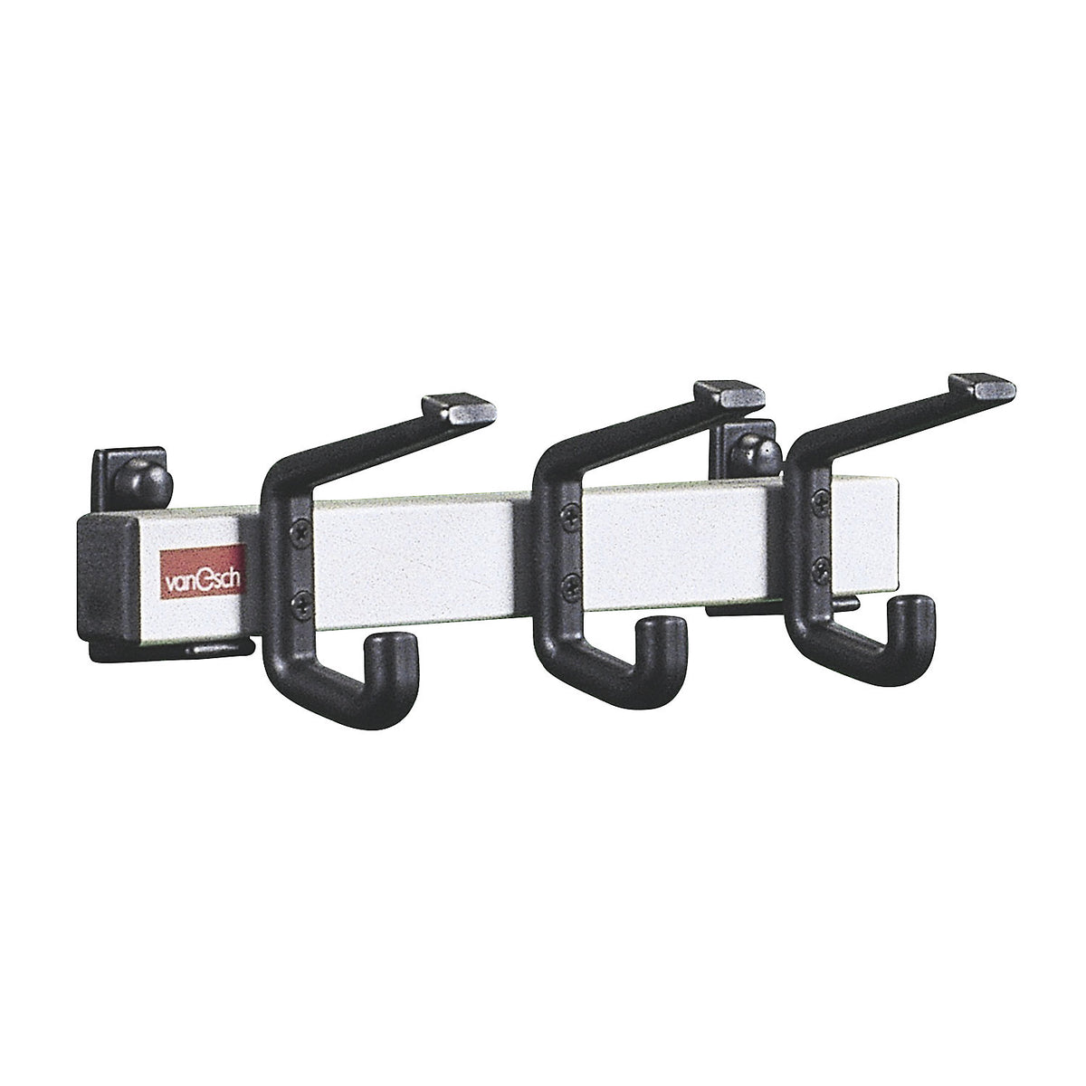 Coat rail, aluminium, max. load for hooks 90 kg, 3 hooks, width 300 mm, pack of 2.