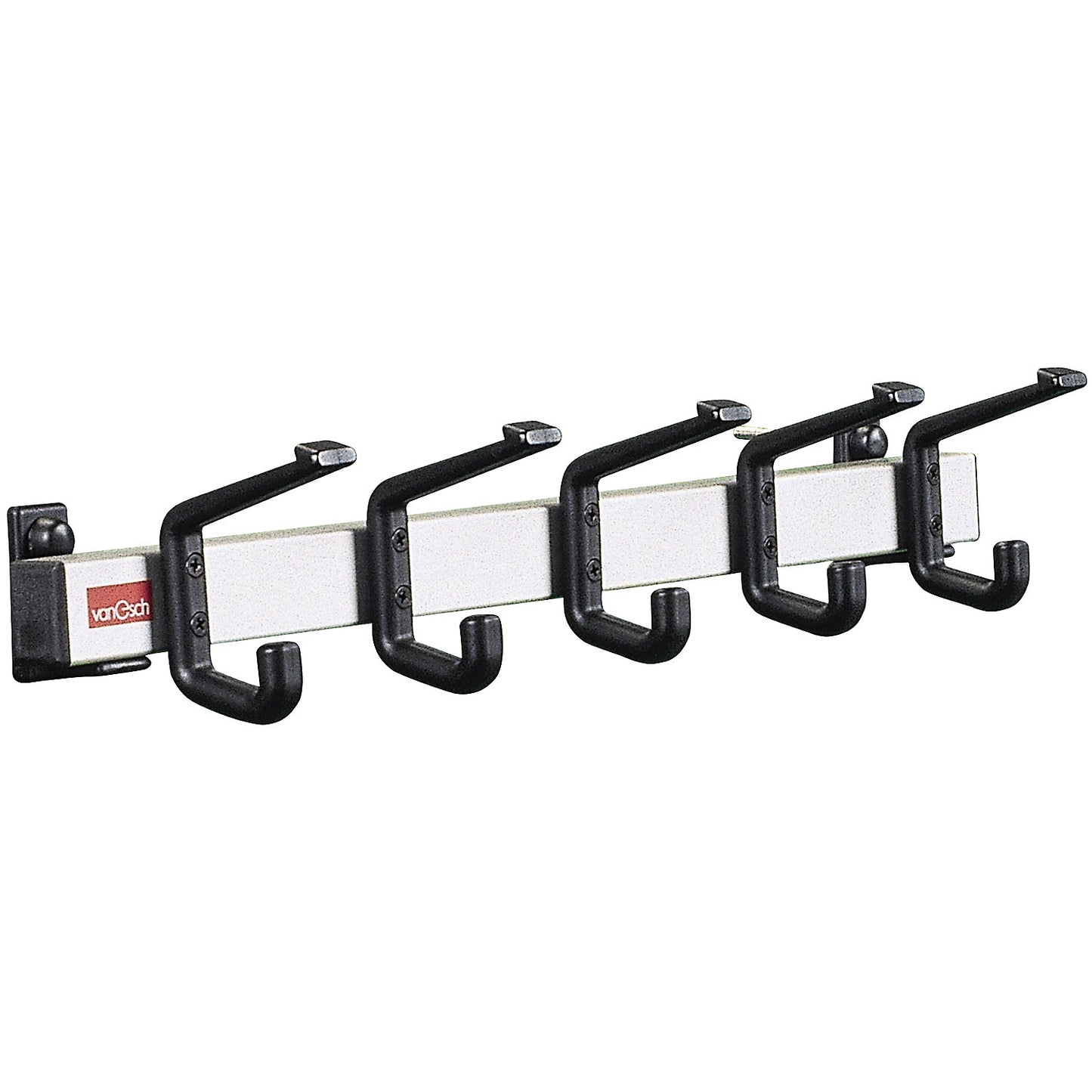 Coat rail, aluminium, hook clearance 100 mm, aluminium/black, 500 mm, 5 hooks, pack of 2.