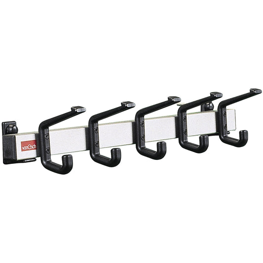 Coat rail, aluminium, hook clearance 100 mm, aluminium/black, 500 mm, 5 hooks, pack of 2.