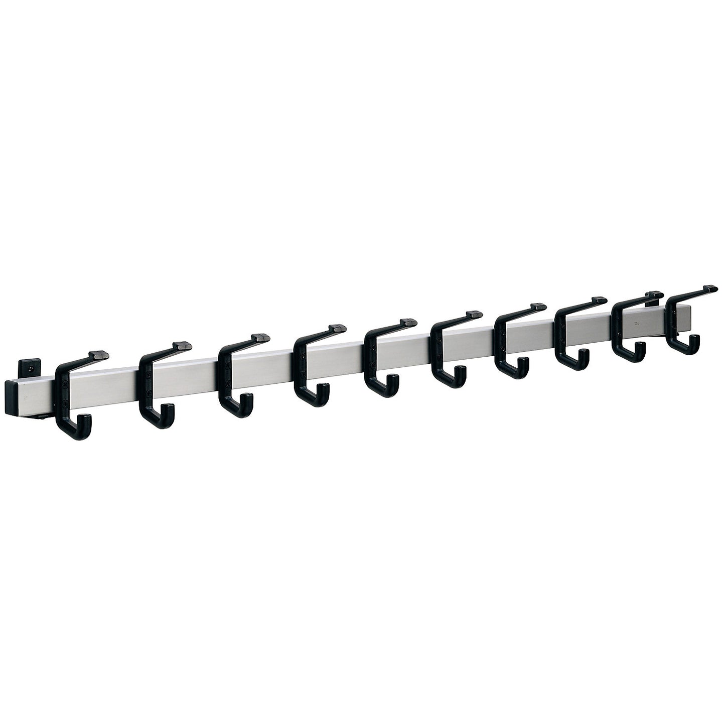 Coat rail, aluminium, hook clearance 100 mm, aluminium/black, 1000 mm, 10 hooks.