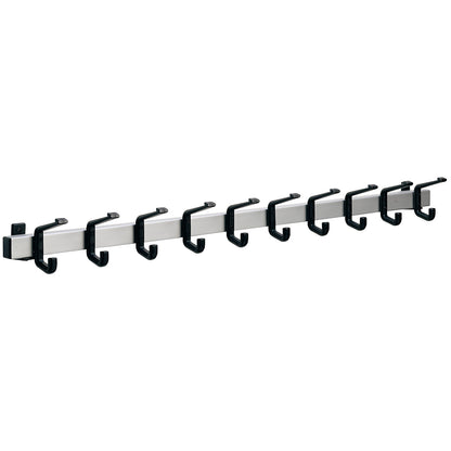 Coat rail, aluminium, hook clearance 100 mm, aluminium/black, 1000 mm, 10 hooks.
