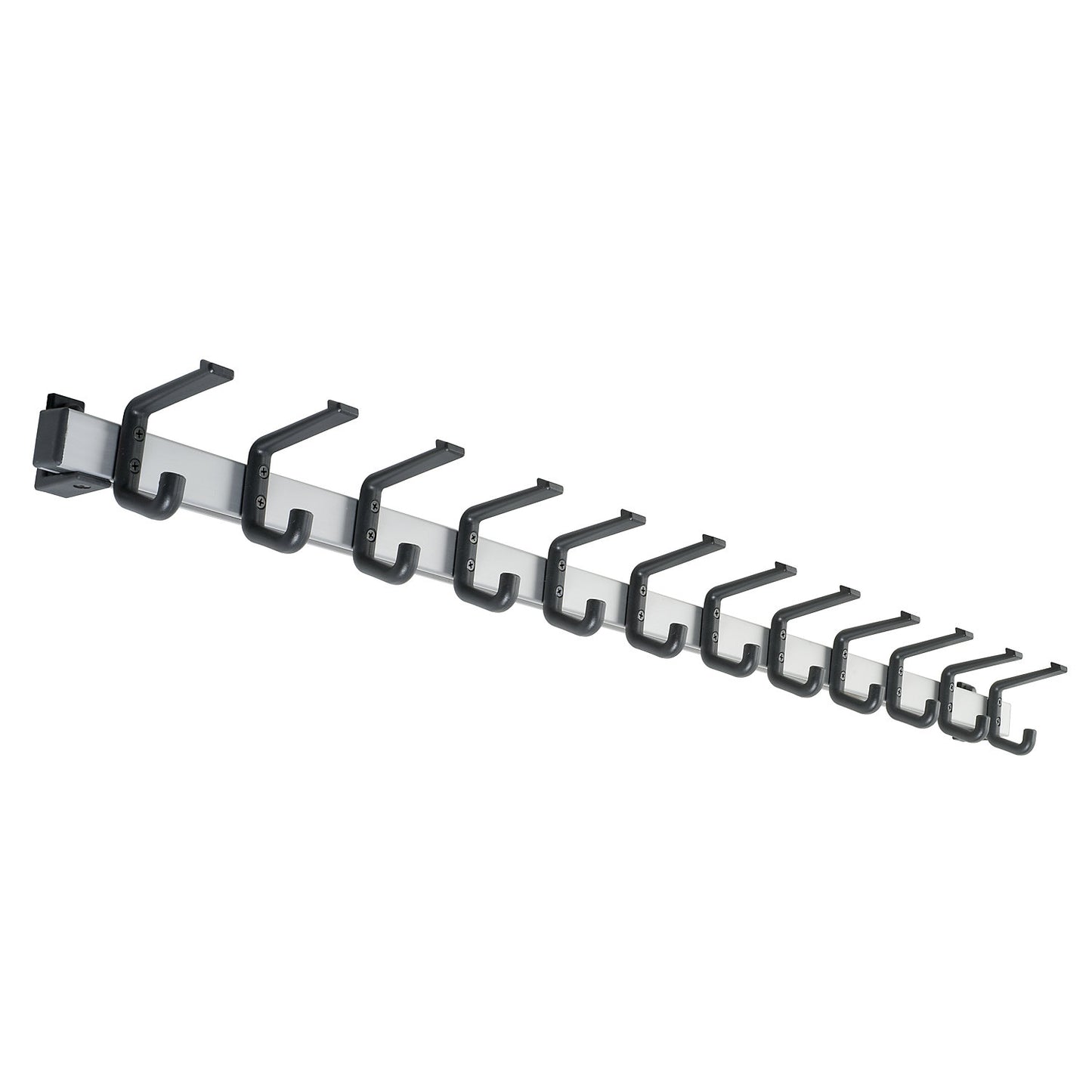 Coat rail, aluminium, max. load for hooks 90 kg, 12 hooks, width 1200 mm, pack of 1.