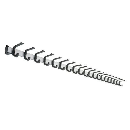 Coat rail, aluminium, hook clearance 100 mm, aluminium/black, 2000 mm long, 20 hooks.