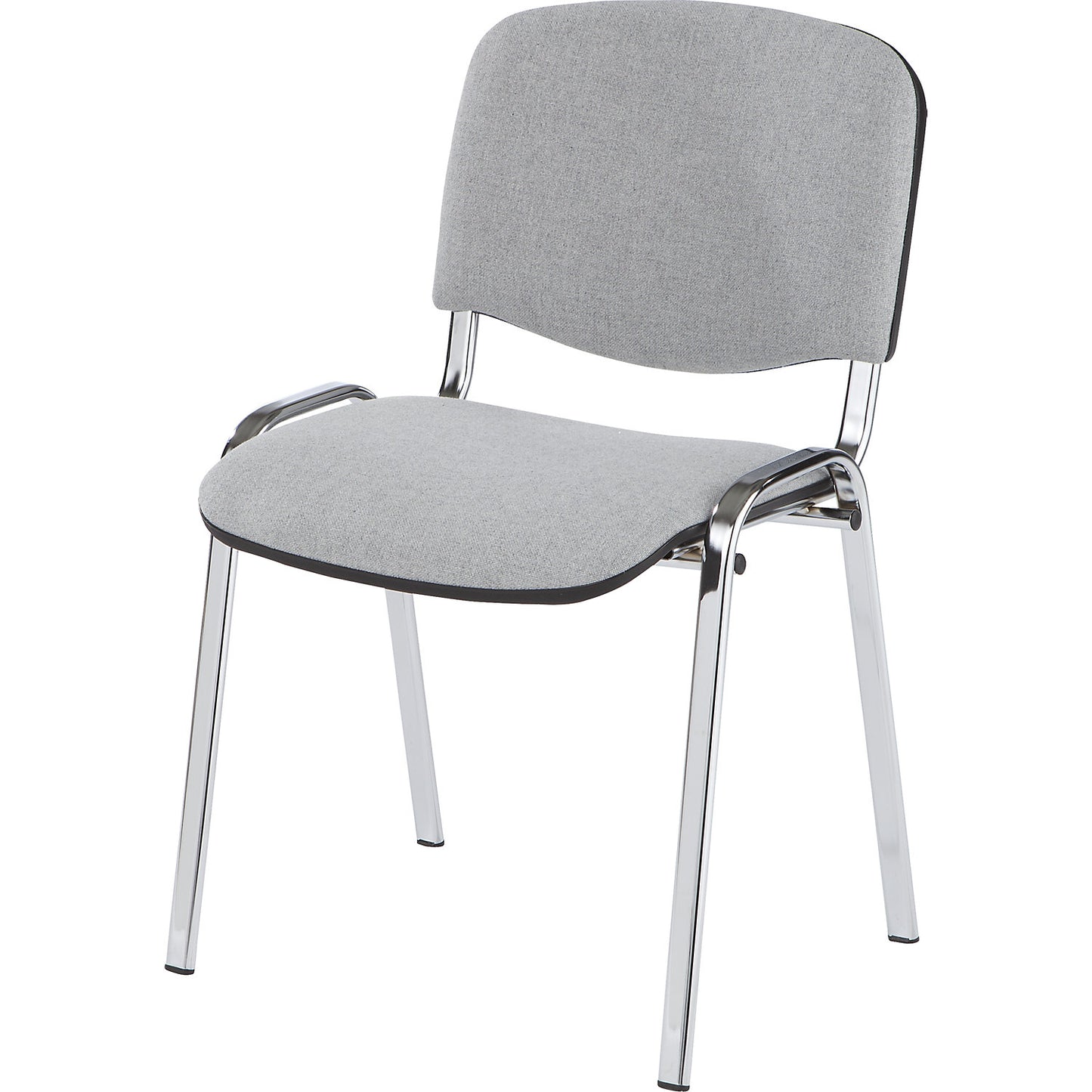 Visitors' chair, stackable, upholstered back rest, chrome plated frame, grey upholstery, pack of 2.
