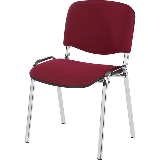 Visitors' chair, stackable, upholstered back rest, chrome plated frame, bordeaux upholstery, pack of 4.