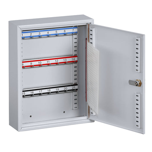 Security key cabinets, 21 hooks, HxWxD 350 x 270 x 80 mm, white aluminium.