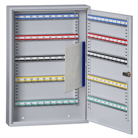 Security key cabinets, 100 hooks, HxWxD 550 x 380 x 80 mm, white aluminium.
