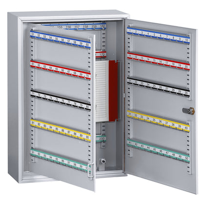 Security key cabinets, 200 hooks, HxWxD 550 x 380 x 140 mm, white aluminium.