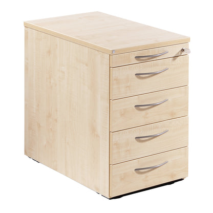 THEA - Fixed pedestal, utensil drawer, 4 drawers, maple finish.