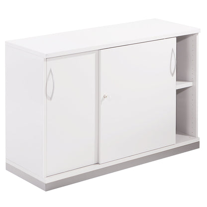 THEA - Sliding door cupboard, 1 shelf, 2 file heights, antique white.