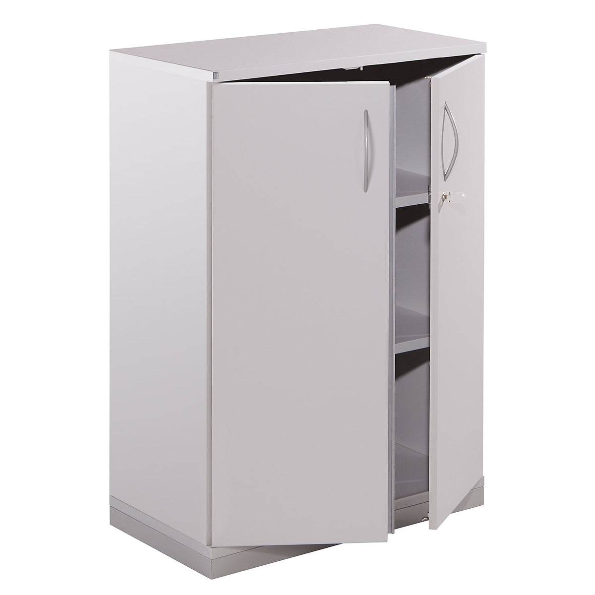 THEA - Double door cupboard, 2 shelves, 3 file heights, light grey.