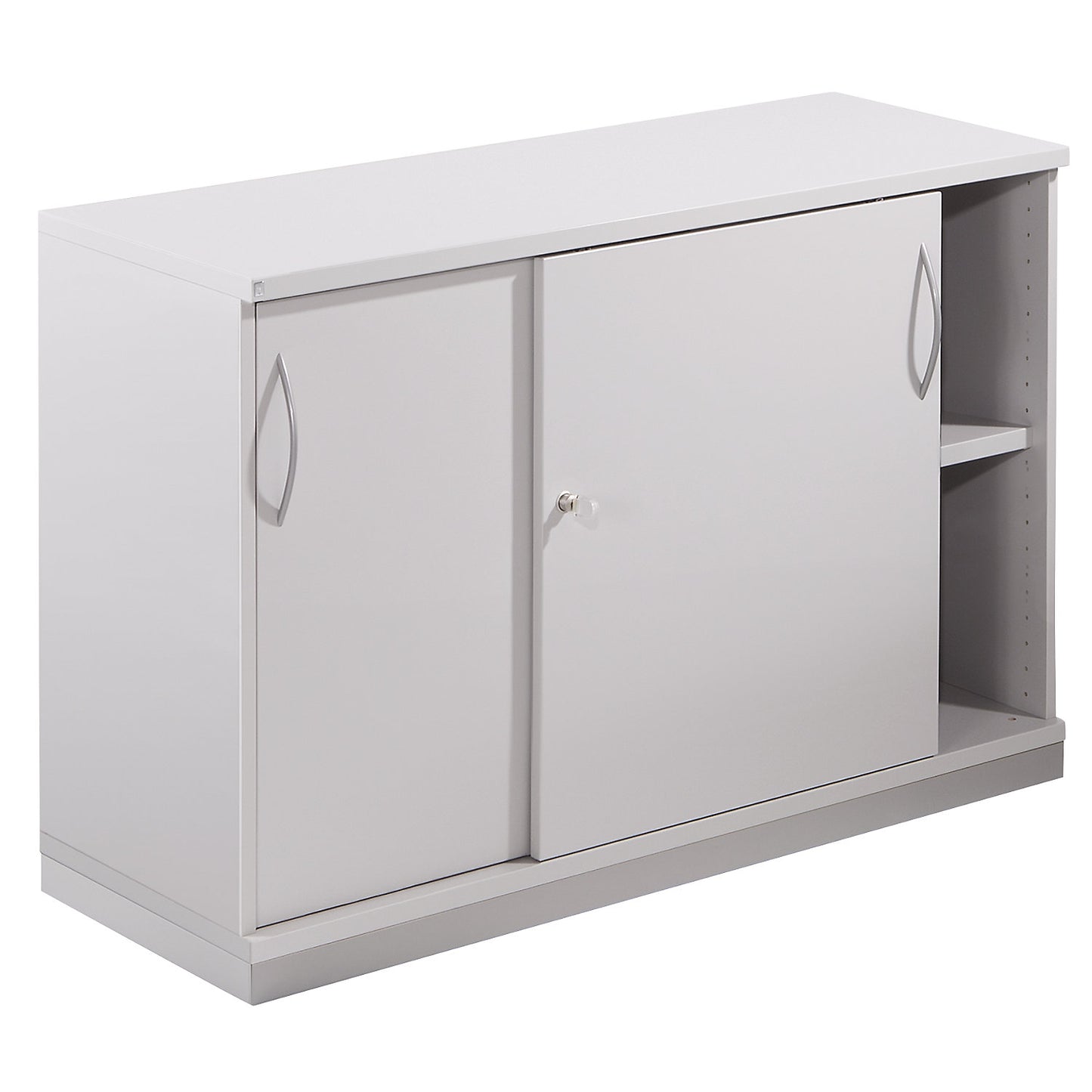 THEA - Sliding door cupboard, 1 shelf, 2 file heights, light grey.