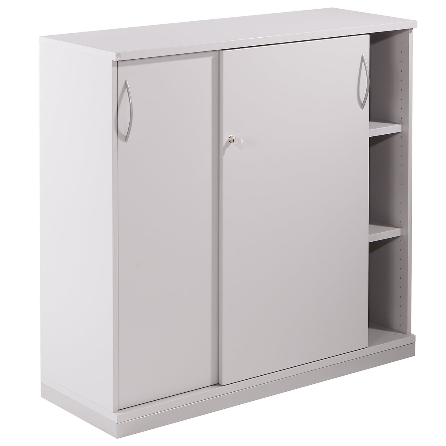 THEA - Sliding door cupboard, 2 shelves, 3 file heights, light grey.