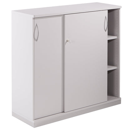 THEA - Sliding door cupboard, 2 shelves, 3 file heights, light grey.