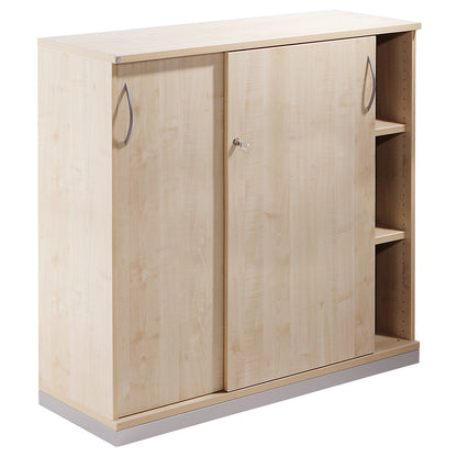 THEA - Sliding door cupboard, 2 shelves, 3 file heights, maple finish.
