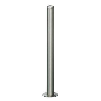 Stainless steel barrier post, with end cap, base plate to bolt in place, Ø 60 mm.