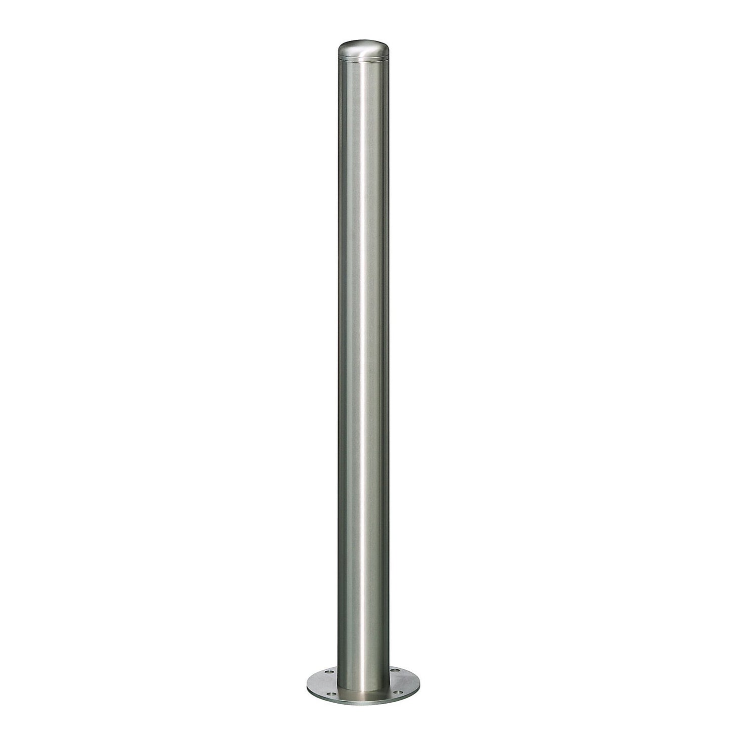 Stainless steel barrier post, with end cap, base plate to bolt in place, Ø 76 mm.