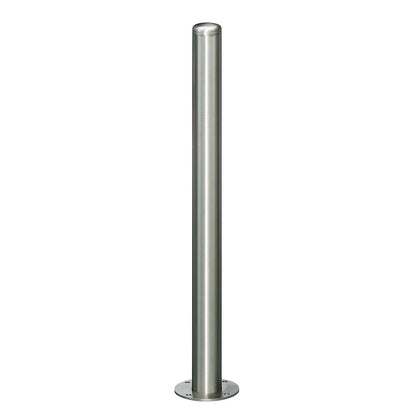 Stainless steel barrier post, with end cap, base plate to bolt in place, Ø 76 mm.