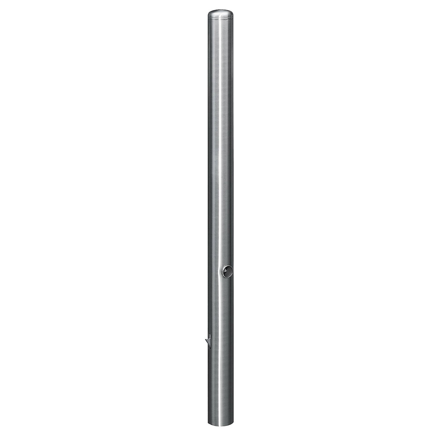 Stainless steel barrier post, with end cap, ground sleeve for concreting in, Ø 76 mm, triangular lock.