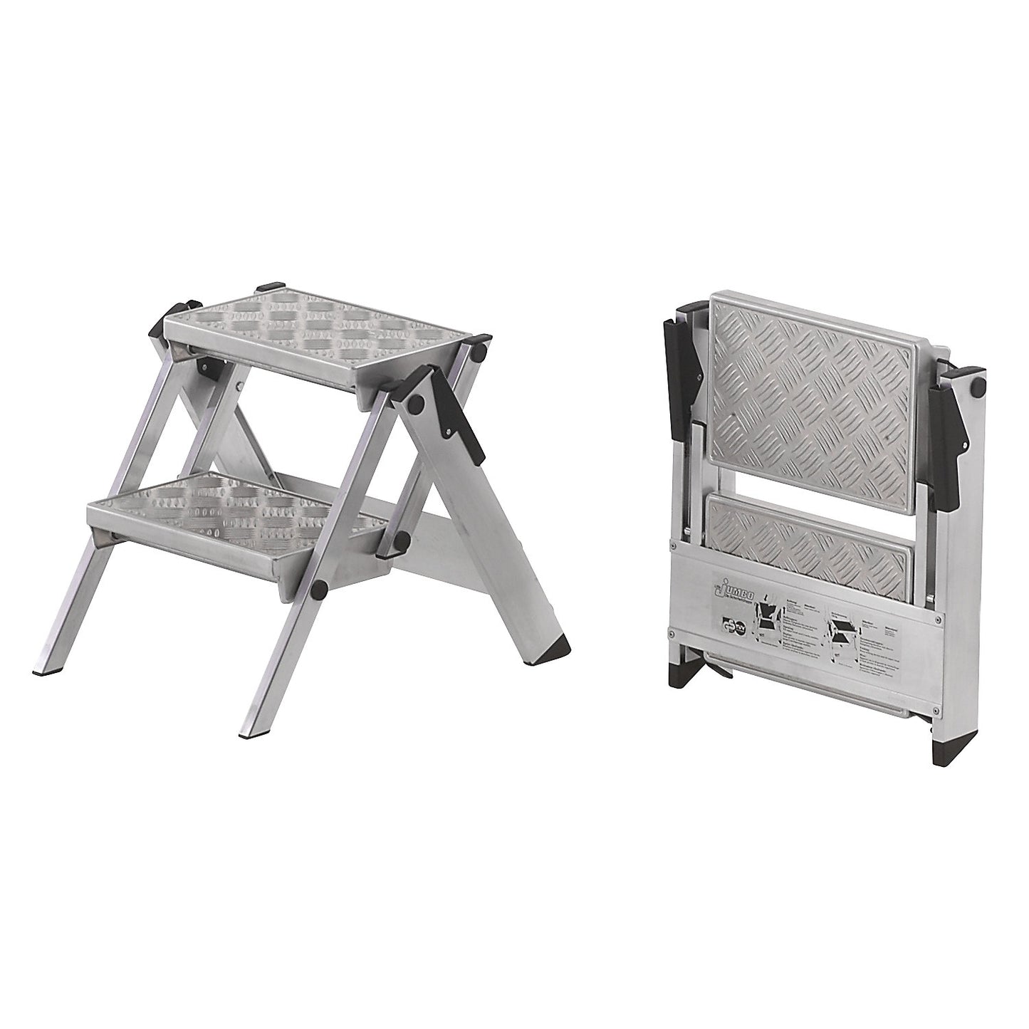 Aluminium folding steps, ribbed aluminium steps, without safety rail, 2 steps.